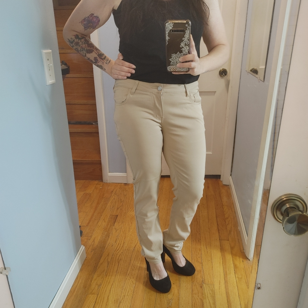 Khaki Straight Leg Dress Pants